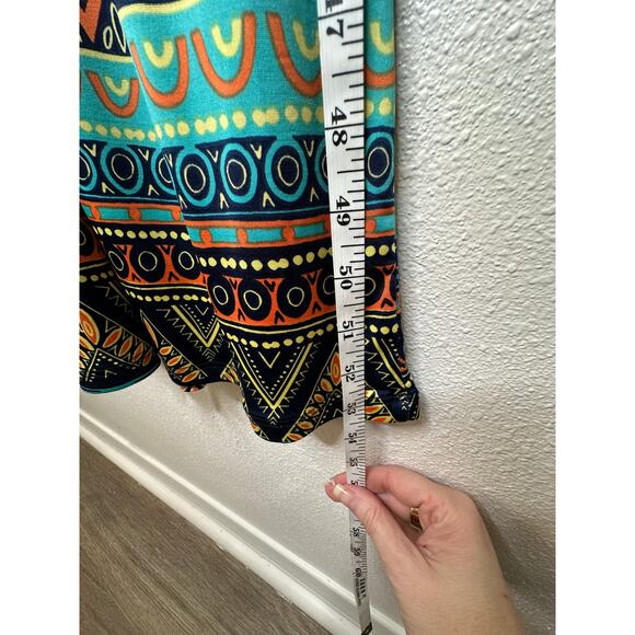 Gilli Navy Blue Teal Orange Multi Print Faux Wrap V-Neck Sleeveless Maxi Dress M - Picture 13 of 14